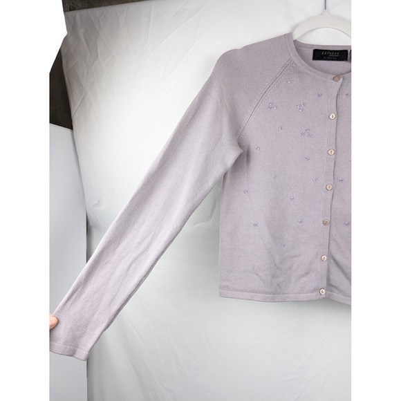 Express Silk Cashmere Lavender Beaded Cardigan Sweater M Cottagecore Fairy Twee - Picture 4 of 10